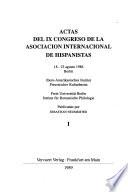 Actas del IX Congreso de la Asociación Internacional de Hispanistas