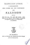 Traducción literal y declaración del Libro de los Cantares de Salomón